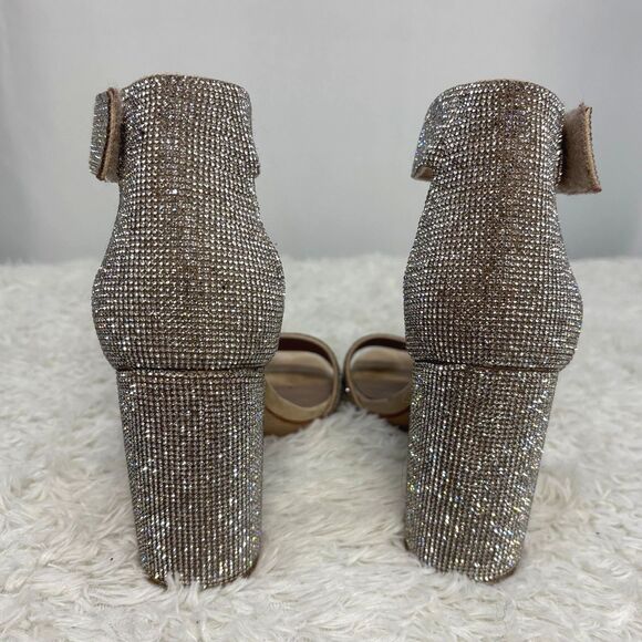 Jeffrey Campbell Lindsay-JS Bling Rhinestone Block Heel Sandals Size 8 - Picture 3 of 5